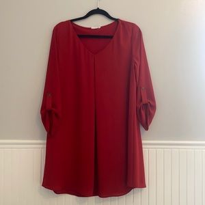 Red quarter sleeve dress.